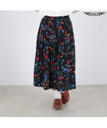 VINTAGE | 古着 黒 花柄 サテン プリーツ 膝丈 スカート レディース ヴィンテージ (古着屋RAINBOW) (btu1606293)(スカート)