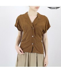 VINTAGE | 古着 茶 無地 シルク サテン 半袖 ブラウス レディース ヴィンテージ (古着屋RAINBOW) (ttu1605355)(シャツ/ブラウス)