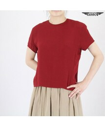 VINTAGE | 古着 赤 ボルドー 無地 シルク プルオーバー 半袖 ブラウス レディース ヴィンテージ (古着屋RAINBOW) (ttu1606213)(シャツ/ブラウス)