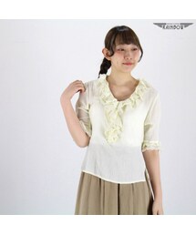 VINTAGE | 古着 生成り ベージュ 無地 レース 五分袖 長袖 ブラウス レディース ヴィンテージ (古着屋RAINBOW) (ttu1602181)(シャツ/ブラウス)