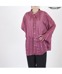 VINTAGE | 古着 紫 ストライプ柄 シルク シフォン 透け感 ロング丈 チュニック 長袖 トップス レディース ヴィンテージ (古着屋RAINBOW) (ttu1606045)(シャツ/ブラウス)