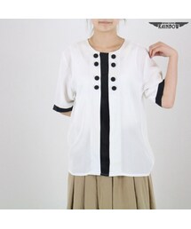 VINTAGE | 古着 白 オフホワイト 無地 サテン プルオーバー 五分袖 半袖 ブラウス レディース ヴィンテージ (古着屋RAINBOW) (ttu1606402)(シャツ/ブラウス)