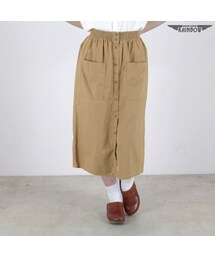 古着 ベージュ 無地 前ボタン 膝丈 スカート レディース ヴィンテージ (古着屋RAINBOW) (btu1606321)(スカート)