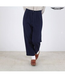 VINTAGE | 古着 紺 ネイビー 無地 クロップド丈 ロング丈 パンツ レディース ヴィンテージ (古着屋RAINBOW) (btu1603037)(スラックス)