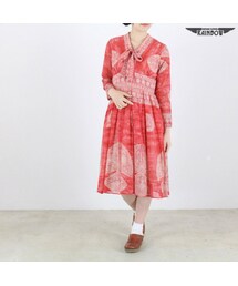 VINTAGE | 古着 赤 花柄 長袖 ロング丈 ワンピース レディース ヴィンテージ (古着屋RAINBOW) (otu1603142)(ワンピース)