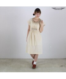 VINTAGE | 古着 ベージュ 刺繍 半袖 ロング丈 ワンピース レディース ヴィンテージ (古着屋RAINBOW) (otu1602362)(ワンピース)