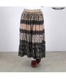 VINTAGE | 古着 黒 ベージュ プリント ロング丈 スカート レディース ヴィンテージ (古着屋RAINBOW) (btu1606262)(スカート)