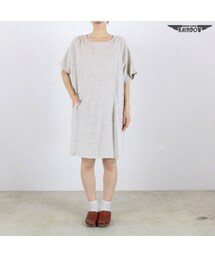 VINTAGE | 古着 ベージュ 無地 リネン 半袖 膝丈 ワンピース レディース ヴィンテージ (古着屋RAINBOW) (otu1604444)(ワンピース)