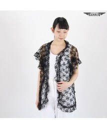 VINTAGE | 古着 黒 総レース 透け感 前開き 羽織り 半袖 ブラウス レディース ヴィンテージ (古着屋RAINBOW) (ttu1604200)(シャツ/ブラウス)