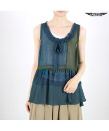 VINTAGE | 古着 紺 ネイビー 無地 シルク シフォン ノースリーブ トップス レディース ヴィンテージ (古着屋RAINBOW) (ttu1607110)(タンクトップ)