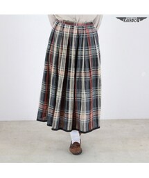 VINTAGE | 古着 グレー チェック柄 ロング丈 スカート レディース ヴィンテージ (古着屋RAINBOW) (btu1602236)(スカート)