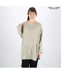 VINTAGE | 古着 ベージュ 無地 ロング丈 チュニック 長袖 トップス レディース ヴィンテージ (古着屋RAINBOW) (ttu1602175)(シャツ/ブラウス)