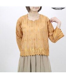 VINTAGE | 古着 茶 総レース エスニック ロングスリーブ ブラウス レディース ヴィンテージ (古着屋RAINBOW) (ttu1607284)(シャツ/ブラウス)