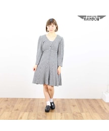 VINTAGE | 古着 黒 チェック柄 前開き 長袖 膝丈 ワンピース レディース ヴィンテージ (古着屋RAINBOW) (otu1509280)(ワンピース)