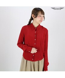 VINTAGE | 古着 赤 無地 シルク 長袖 ブラウス レディース ヴィンテージ (古着屋RAINBOW) (ttu1602170)(シャツ/ブラウス)