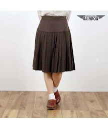 VINTAGE | 古着 茶 ブラウン ボーダー プリーツ 膝丈 スカート レディース ヴィンテージ (古着屋RAINBOW) (btu1509320)(スカート)