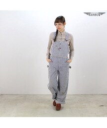 VINTAGE | 古着 青 ストライプ柄 デニム ヒッコリー キャミソール ロング丈 ワンピース オーバーオール レディース ヴィンテージ (古着屋RAINBOW) (otu1602021)(サロペット/オーバーオール)