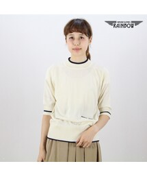 VINTAGE | 古着 生成り ベージュ 無地 ハイネック セーター 半袖 ニット レディース ヴィンテージ (古着屋RAINBOW) (ttu1509036)(ニット/セーター)