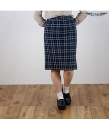 古着 紺 ネイビー チェック タイト 膝丈 スカート レディース ヴィンテージ (古着屋RAINBOW) (btu1512196)(スカート)