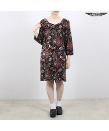 VINTAGE | 古着 茶 花柄 コーデュロイ 長袖 膝丈 ワンピース レディース ヴィンテージ (古着屋RAINBOW) (otu1608495)(ワンピース)