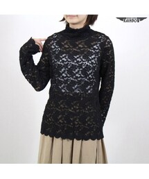 VINTAGE | 古着 黒 総レース Ｔシャツ ハイネック 長袖 トップス レディース ヴィンテージ (古着屋RAINBOW) (ttu1609193)(Tシャツ/カットソー)