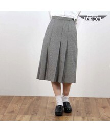 VINTAGE | 古着 グレー チェック柄 千鳥格子柄 ミモレ丈 膝丈 スカート レディース ヴィンテージ (古着屋RAINBOW) (btu1510011)(スカート)