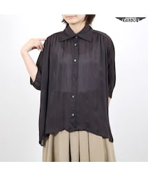 VINTAGE | 古着 茶 ダークブラウン 無地 シルク 七分袖 長袖 ブラウス レディース ヴィンテージ (古着屋RAINBOW) (ttu1609170)(シャツ/ブラウス)