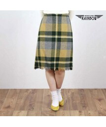 VINTAGE | 古着 黄 チェック柄 フリンジ 膝丈 スカート レディース ヴィンテージ (古着屋RAINBOW) (btu1510218)(スカート)