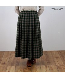 VINTAGE | 古着 緑 モスグリーン チェック柄 ロング丈 スカート レディース ヴィンテージ (古着屋RAINBOW) (btu1512211)(スカート)