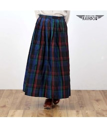 VINTAGE | 古着 黒 チェック柄 ロング丈 スカート レディース ヴィンテージ (古着屋RAINBOW) (btu1509117)(スカート)