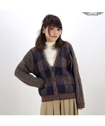 VINTAGE | 古着 茶 チェック柄 カーディガン 長袖 ニット レディース ヴィンテージ (古着屋RAINBOW) (ttu1512629)(カーディガン/ボレロ)