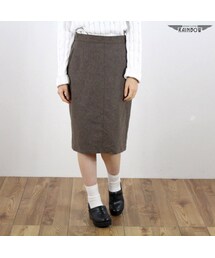 VINTAGE | 古着 茶 ブラウン 無地 タイト 膝丈 スカート レディース ヴィンテージ (古着屋RAINBOW) (btu1512025)(スカート)