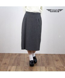 VINTAGE | 古着 グレー 無地 ミモレ丈 膝丈 スカート レディース ヴィンテージ (古着屋RAINBOW) (btu1511185)(スカート)
