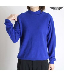 VINTAGE | 古着 青 無地 ハイネック セーター 長袖 ニット レディース ヴィンテージ (古着屋RAINBOW) (ttu1610058)(ニット/セーター)