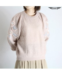 VINTAGE | 古着 ベージュ 刺繍 モヘア セーター 長袖 ニット レディース ヴィンテージ (古着屋RAINBOW) (ttu1610082)(ニット/セーター)
