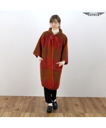 古着 赤 茶 チェック柄 コート 長袖 アウター レディース ヴィンテージ (古着屋RAINBOW) (ttu1512298)(その他アウター)