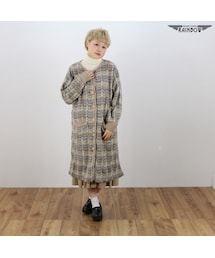 VINTAGE | 古着 ベージュ プリント 前開き ロング丈 ニットアウター 長袖 ニット レディース ヴィンテージ (古着屋RAINBOW) (ttu1512621)(カーディガン/ボレロ)