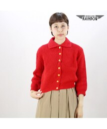 古着 赤 無地 セーター 七分袖 ニット レディース ヴィンテージ (古着屋RAINBOW) (ttu1511476)(ニット/セーター)