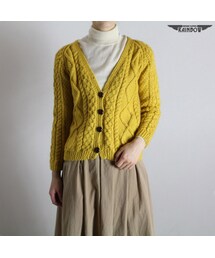 VINTAGE | 古着 黄 マスタード 無地 カーディガン 長袖 ニット レディース ヴィンテージ (古着屋RAINBOW) (ttu1610294)(カーディガン/ボレロ)