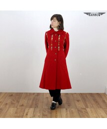 VINTAGE | 古着 赤 刺繍 花柄 コート 長袖 アウター レディース ヴィンテージ (古着屋RAINBOW) (ttu1512016)(ステンカラーコート)