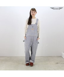 VINTAGE | 古着 青 水色 ストライプ柄 ヒッコリー デニム キャミソール ロング丈 ワンピース オーバーオール レディース ヴィンテージ (古着屋RAINBOW) (otu1601199)(サロペット/オーバーオール)