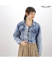 VINTAGE | 古着 青 無地 デニム ショート丈 ケミカルウォッシュ ジャケット 長袖 アウター レディース ヴィンテージ (古着屋RAINBOW) (ttu1601371)(デニムジャケット)