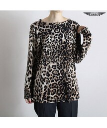 古着 ベージュ プリント ヒョウ柄 アニマル柄 ベロア 長袖 プルオーバー トップス レディース ヴィンテージ (古着屋RAINBOW) (ttu1610429)(Tシャツ/カットソー)