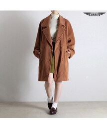 古着 茶 無地 ウール１００％ ビッグシルエット ピー コート 長袖 アウター レディース ヴィンテージ (古着屋RAINBOW) (ttu1611255)(ダッフルコート)