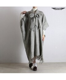 古着 グレー チェック柄 千鳥格子柄 ポンチョ アウター レディース ヴィンテージ (古着屋RAINBOW) (ttu1611239)(ポンチョ)