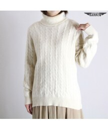 古着 生成り ベージュ 無地 ケーブル編み タートルネック セーター 長袖 ニット レディース ヴィンテージ (古着屋RAINBOW) (ttu1610079)(ニット/セーター)