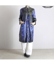 古着 青 エスニック サテン チャイナ コート 長袖 ライト アウター レディース ヴィンテージ (古着屋RAINBOW) (ttu1701070)(その他アウター)