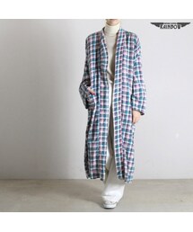 古着 緑 チェック柄 ガウン 前開き 長袖 ライト アウター レディース ヴィンテージ (古着屋RAINBOW) (ttu1701086)(その他アウター)