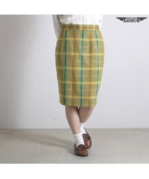 古着 黄 マスタード チェック柄 タイト 膝丈 スカート レディース ヴィンテージ (古着屋RAINBOW) (btu1701113)(スカート)