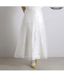 古着 生成り ベージュ クリーム色 無地 シフォン 光沢 ロング丈 スカート レディース ヴィンテージ (古着屋RAINBOW) (btu1701074)(スカート)